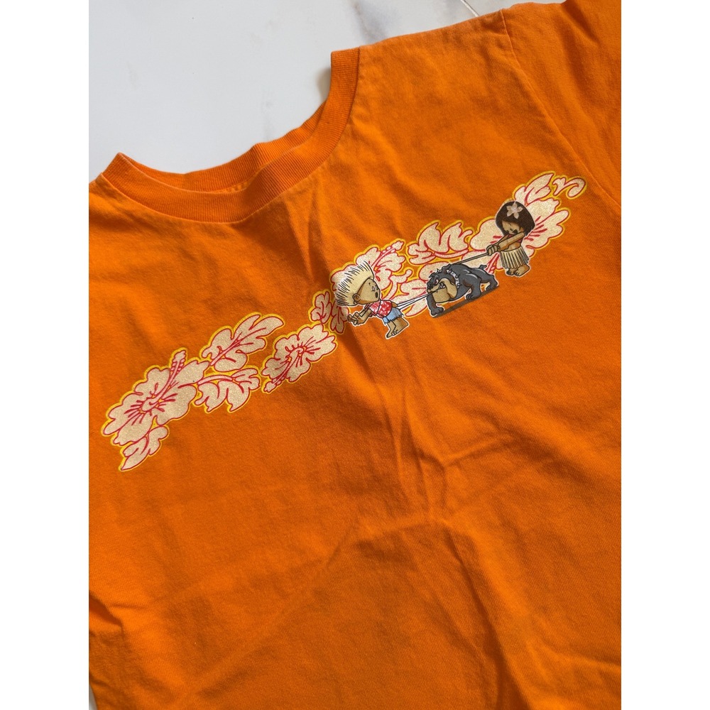 Gaziani Vintage Kids Orange Graphic T-Shirt‎ Hawaiian Bulldog Made in USA Small - Picture 2 of 6